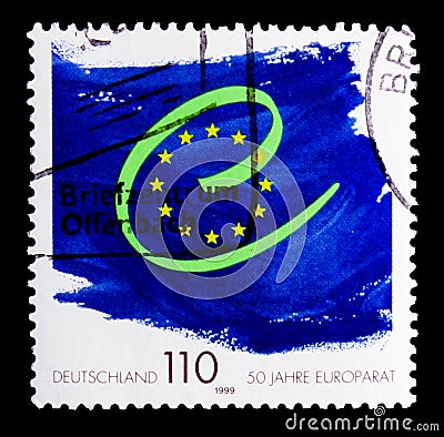 Council of Europe, 50th Anniversary serie, circa 1999 Editorial Stock Photo