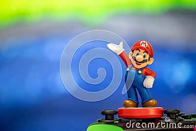 MOSCOW, RUSSIA - October 3, 2020: Super Mario Bros figure character.Super Mario is a Japanese platform video game series and media Editorial Stock Photo