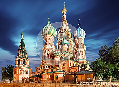 Moscow, Russia - Red square view of St. Basil`s Cathedral at nig Stock Photo