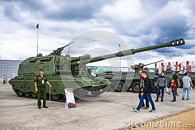 Moscow Russia 30.06.2019 Self-propelled howitzer artillery installation close up Editorial Stock Photo