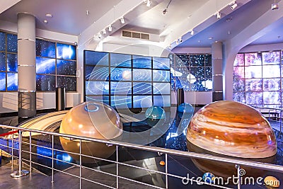 MOSCOW, RUSSIA - SEPTEMBER 28: Exhibition in Moscow Planetarium on September 28, 2014 in Moscow. One of the world Editorial Stock Photo