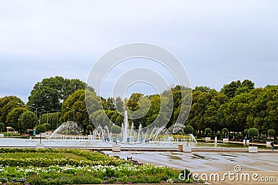 Fountain on main alley to park named after Maxim Gorky in Moscow Editorial Stock Photo