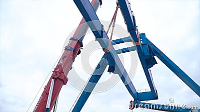 Moscow, Russia - September 2018: Gantry crane with hook for lifting. Clip. Construction site. Industrial plant. Editorial Stock Photo