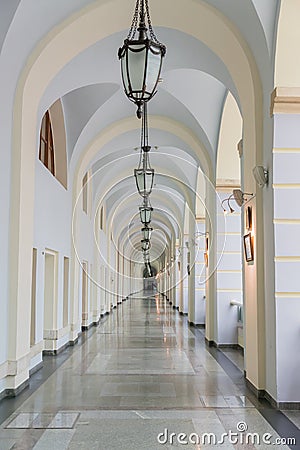 MOSCOW, RUSSIA - September 19, 2019: interior of the exhibition palace Gostiny Dvor Open gallery next to the red square Editorial Stock Photo