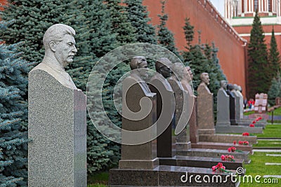 Monument to Joseph Vissarionovich Stalin on the street Korolenko on the Red Square, Moscow, Russia. Editorial Stock Photo