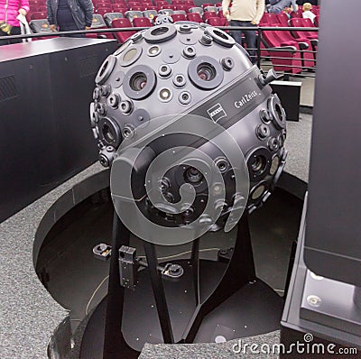 MOSCOW, RUSSIA - SEPTEMBER 28: The optomechanical Cosmorama projector of Planetarium in Moscow. The planetarium presents Editorial Stock Photo