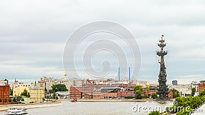 Panorama of the Moscow River with a view of the monument to Peter the Great Editorial Stock Photo