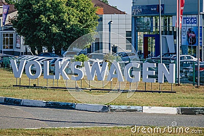 Moscow, Russia - september 1, 2019: Building of Volkswagen car selling and service center with Volkswagen sign Editorial Stock Photo