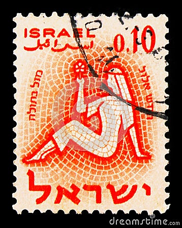 Postage stamp printed in Israel shows Zodiac: Virgo, 0.10 Israeli lira, Zodiac Signs serie, circa 1961 Editorial Stock Photo