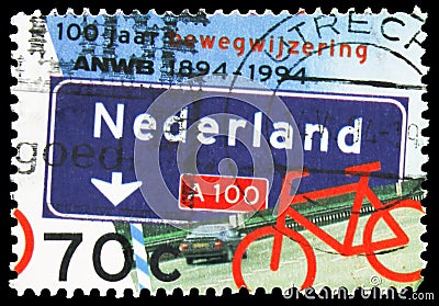 Roadsigns ANWB, Combined issue serie, circa 1994 Editorial Stock Photo