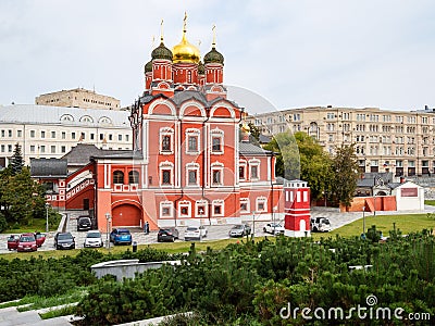 View of Znamensky monastery from Zaryadye Park Editorial Stock Photo
