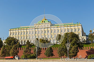 View of the Kremlin wall and Grand Kremlin Palace, Moscow, Russia. Editorial Stock Photo
