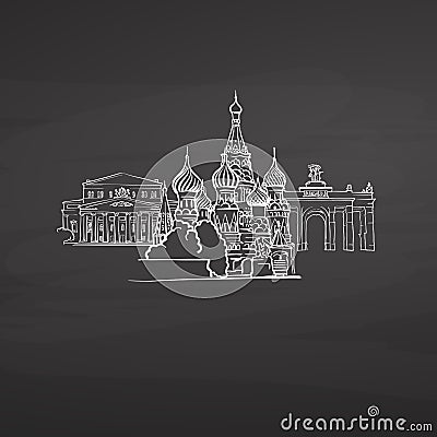 Moscow Russia signs on blackboard Vector Illustration