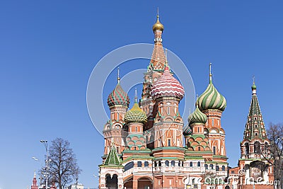Moscow,Russia, St. Basil& x27;s Cathedral and Kremlin Walls and Tower Editorial Stock Photo