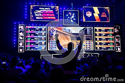 MOSCOW, RUSSIA - 14th SEPTEMBER 2019: esports Counter-Strike: Global Offensive event. Fan on a tribune at tournament`s Editorial Stock Photo