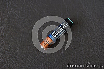 Moscow, Russian Federation - April 24, 2019: A duracell AAA battery. Duracell Inc. is an American manufacturing company Editorial Stock Photo