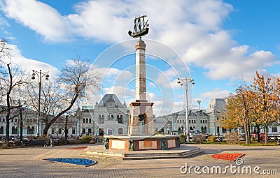 Moscow, Square in front of the Riga station with a fountain Editorial Stock Photo