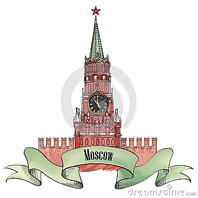 Moscow symbol icon. Kremlin clock tower isolated Vector Illustration