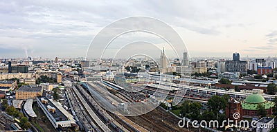 Moscow top view at the Komsomolskaya square, also known as the square of three railway stations. Aerial view Stock Photo