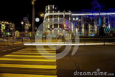 Moscow traffic lights at night, brilliant night lights Editorial Stock Photo