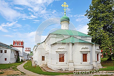 View of the southern wall of the Novodevichy monastery with Setun and Predtechenskaya towers Stock Photo