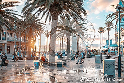 Moseley Square in Glenelg with people at sunset time Editorial Stock Photo