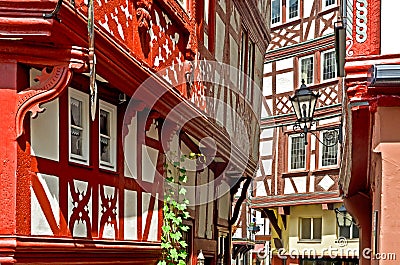 Moselle Valley Germany: View to historic half timbered houses in the old town of Bernkastel-Kues Stock Photo