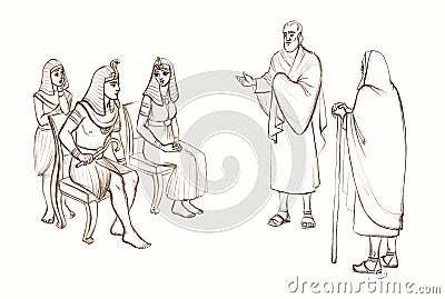 Moses and Aaron before Pharaoh. Pencil drawing Stock Photo