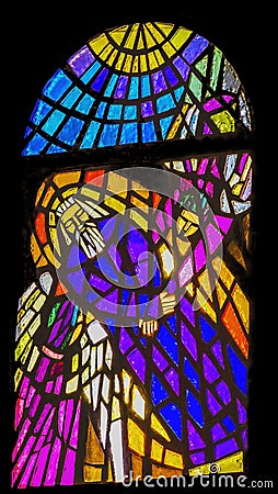 Moses Angels Stained Glass Moses Memorial Church Mount Nebo Jordan Stock Photo