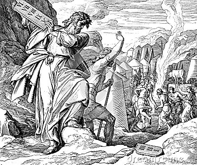 Moses Breaks 10 Commandments Stock Photo