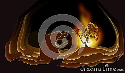 Moses and the Burning bush. Cartoon Illustration