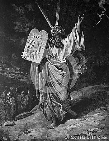 Moses and the commandments. Stock Photo