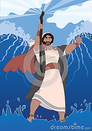 Moses Dividing The Red Sea Vector Illustration