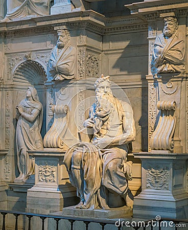 The Moses from Michelangelo, in the Church of San Pietro in Vincoli in Rome, Italy. Editorial Stock Photo