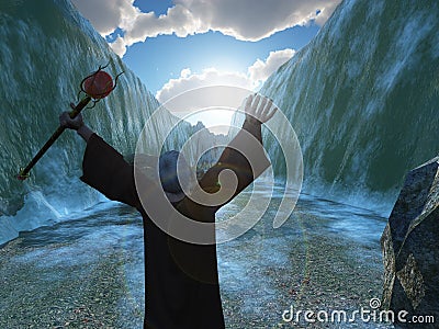 Moses parting the Red Sea Stock Photo