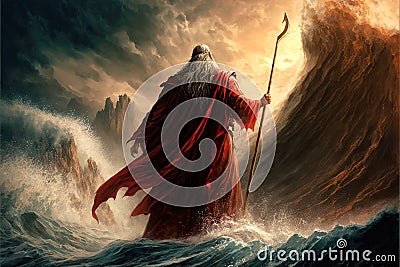 Moses Parting The Red Sea - AI Generative Stock Photo