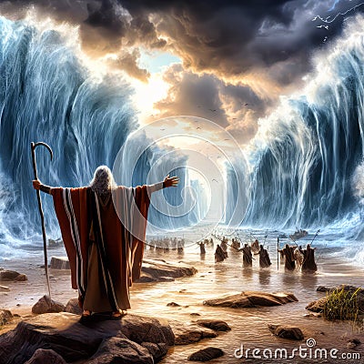 Moses parting the Red Sea Cartoon Illustration