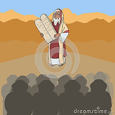 Moses the prophet with Stone Tablets taking speach Vector Illustration