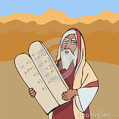 Moses the prophet with Stone Tablets taking speach Vector Illustration