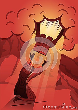 Moses is receiving the Ten Commandments Vector Illustration