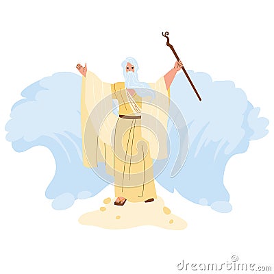 Moses Separate Sea Water Waves In Exodus Vector Vector Illustration