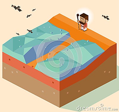 Moses split sea Cartoon Illustration