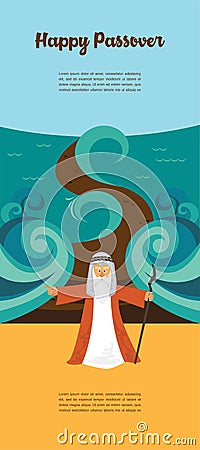 Moses splitting the red sea and ordering let my people go out of Egypt. story of Jewish holiday Passover. Vector Illustration