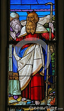 Moses - Stained Glass in Mechelen Cathedral Stock Photo