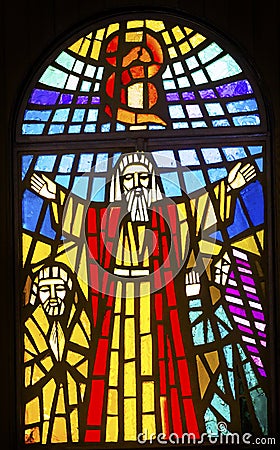Moses Stained Glass Memorial Church Moses Mount Nebo Jordan Stock Photo