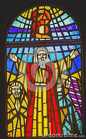 Moses Stained Glass Memorial Church Mount Nebo Jordan Stock Photo