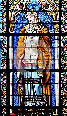 Moses, stained glass window in the Basilica of Saint Clotilde in Paris Editorial Stock Photo