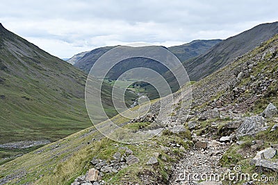 On Moses Trod path looking back Wasdale Head way, Lake District Stock Photo