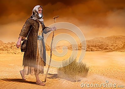 Moses walks through Sinai desert Exodus Stock Photo