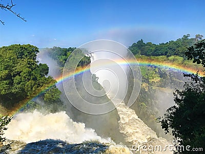 Mosi-Oa-Tunya, Victoria Falls with a rainbow, Zimbabwe Stock Photo